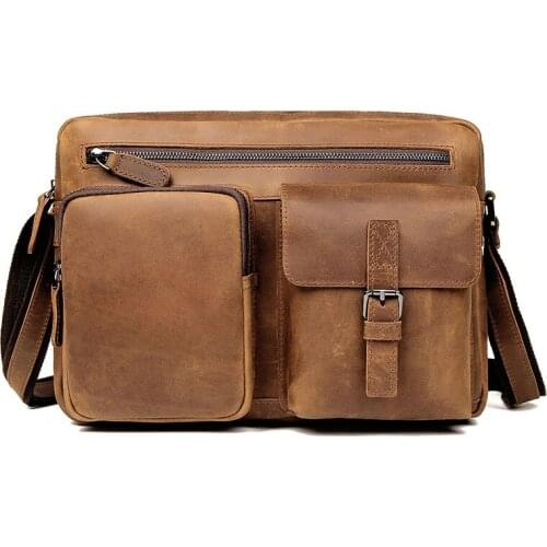 Men Briefcase Shoulder Bags Genuien Leather 2019 New Man Vitage Casual Fashion Business Travel Crossbody Bags