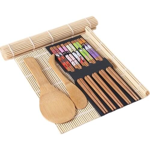 Sushi Maker Set Natural Premium Bamboo Rolling Sushi Making Kit DIY Tools Ladle Wooden Shovel Bamboo Chopsticks Curtain N