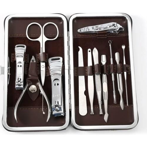 12Pcs Manicure Set and kit Pedicure Scissor Tweezer Knife Ear pick Utility Nail Clipper Kit Stainless steel Nail Care Tool Sets