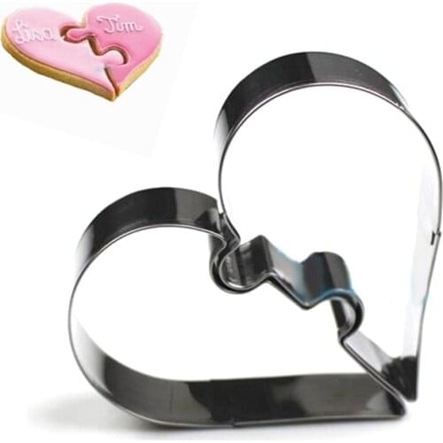 New 2 Hearts Cookie Tools Valentines Day Cutter Mould Biscuit Press Icing Set Stamp Mold Stainless Steel Love Wedding Cake Mold