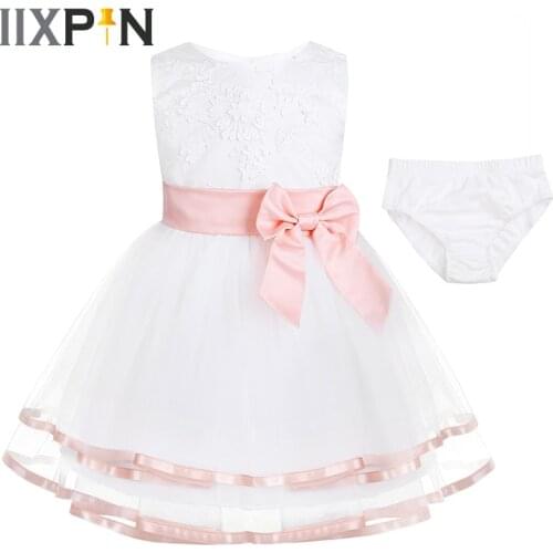 0-24M Infant Baby Girls Princess Dress Embroidered 3D Flower Girl Dresses Pageant Wedding Birthday Party Dress With Bloomers Set