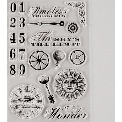 Retro Clear Stamp Old Fashioned Sun with Face Silicone Stamps Vintage Clock Rubber Stamps