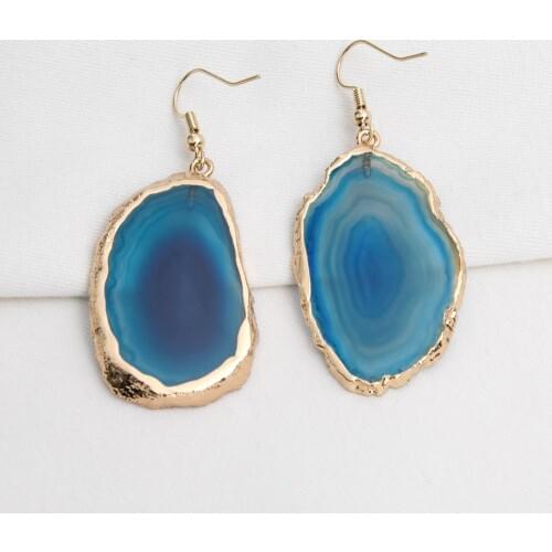 1 Pair Agates Cut Earrings For Earring Slice Natural Stone Drop Earrings Gold Big Natural Stone Long For Women