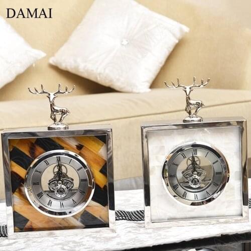 Nordic Vintage Shell Texture Clocks Creative Silver Plated Deer Decorative Clocks for Table Office Desktop Decoration Ornaments
