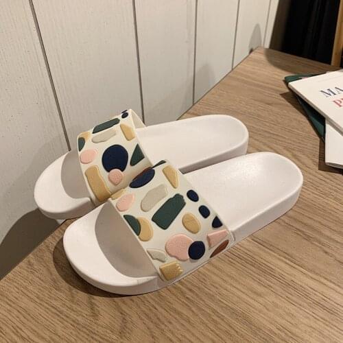 Korean Womens Stone Printed Pattern Slippers Anti-slip Thick Bottom Female Slides Indoor Outdoor Leisure Flat Wearable Shoes
