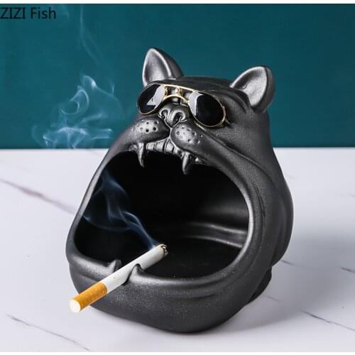 Modern Bulldog Ceramic Ashtray Cute Animal Large Capacity Ash Storage Household Ash-proof Car Ashtray Porcelain Home Decoration