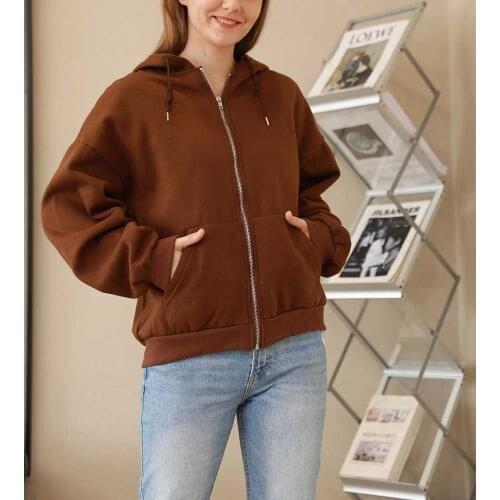 Oversized Zip Up Hoodie Brown Hooded Sweatshirt Zipper Jacket Autum Winter Women Korean Top Fashion Clothes Cotton Pullovers