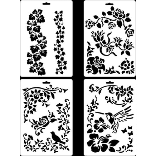 Grapevine leaves bird flower Layering Stencils for Diy scrapbook/photo album Decorative coloring,painting stencil,home decor