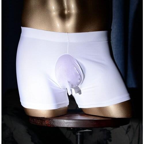 Plus Size Men Sissy Cock Pouch Boxer Brief Shorts Mankini Ice Silk Panties Male Gay Wear Erotic Underwear Fetish Lingerie
