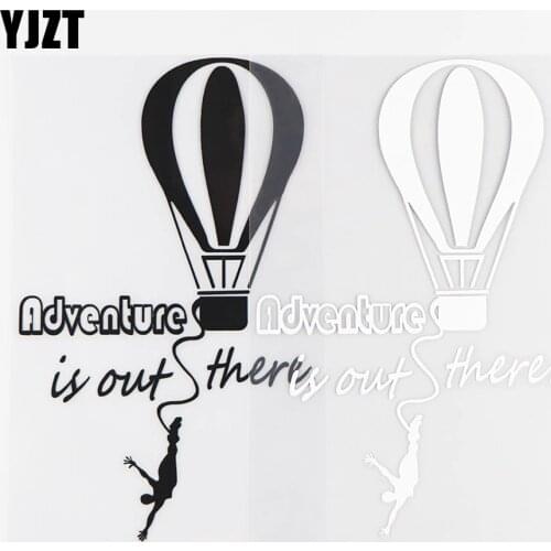 YJZT 10.5X17CM Funny Car Sticker Hot Air Balloon Vinyl Decal Adventure Is Out There Black / Silver 10A-0278