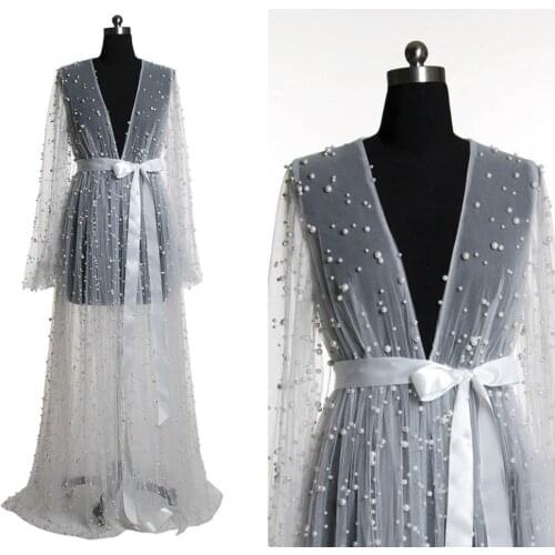 Women Wedding Sleep Wear Tulle Illusion Sexy Night Robes Lingeries Woman Beaded Wedding Night Dress Bathgowns