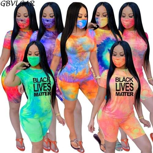 Women Bikers Sport Tracksuit Casual Tie Dye Letter Print Crop Tops T-Shirt Shorts Pants Joggers Suit Two Piece Set Matching Set