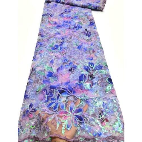 2021 African Nigerian Mesh Lace Fabric With Sequins Chiffon French Sequins Tulle Lace Fabric For Wedding Materials Sewing ND5015