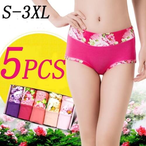 5pcs/lot New Women Floral Underwear Womens Panties Shorts Breifs Sexy Lingeries Female Panties Cotton Underwear For Women S-3XL