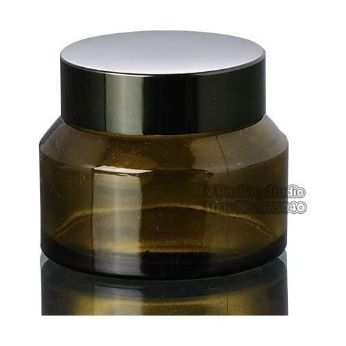 50g Brown-green slope shoulder Transparent Clear empty cosmetic cream jar bottle cream cap/cosmetics Green Bottle glass100pcs/l