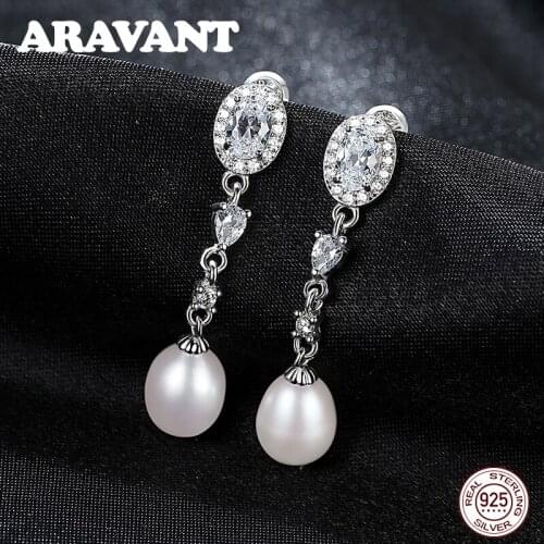 925 Sterling Silver Inlaid Zircon Earrings Freshwater Pearls Earrings Fashion Wedding Jewelry For Women