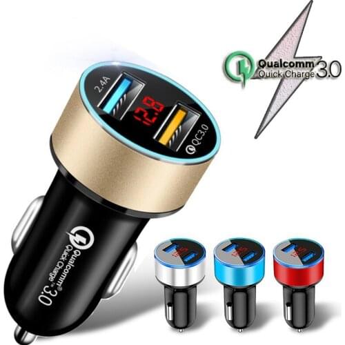 QC 3.0 Car Charger LED Digital Display USB Quick Charge 3.0 Dual USB Fast Charging Charger for Xiaomi Redmi Samsung Huawei Honor