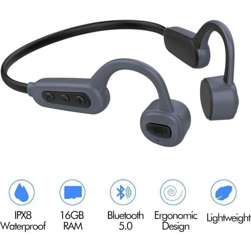 BT Headphone Bone Conduction Swimming IPX8 Waterproof Stereo with Microphone 16G RAM MP3 Long Standby Suitable for Huawei Xiomi