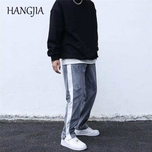 Side Striped Patchwork Sweat Pants Harajuku Mens Women Velour Jogger Sweatpant High Street Man Fashion Velvet Wide Leg Trousers