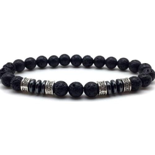 Black 8mm bohemian multicolor Agate beads Chakra Reiki Buddha Yoga Bracelet elastic adjustable Volcanic Stone Bangles 4g34