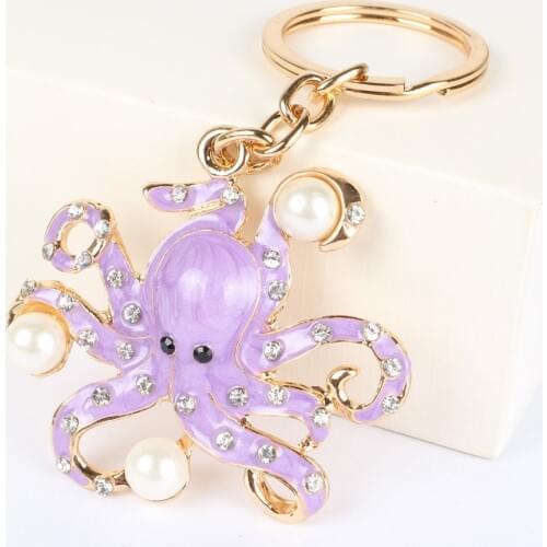 Purple Octopus Pearl Cute Crystal Charm Purse Handbag Car Key Keyring Keychain Party Wedding Birthday Gift