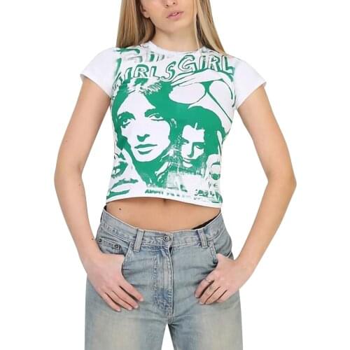 3 Colors Women Summer E-Girl Y2K Short Sleeve T-Shirt Graphic Print Harajuku Stitch Crop Tee Tops Kawaii Kuromi Streetwear