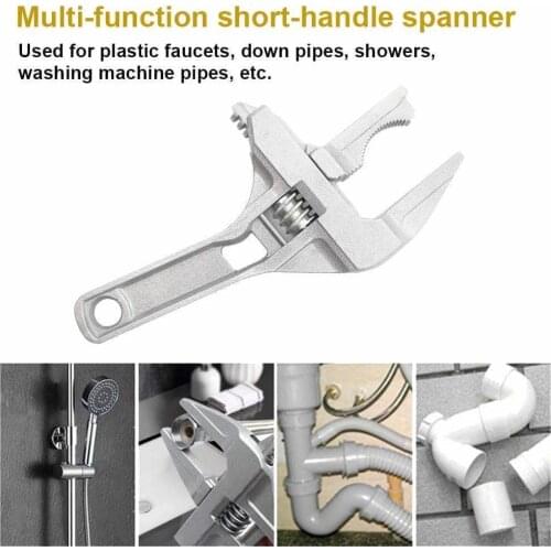 Reversible Jaw Pipe Wrench Short Handle Universal Wrench Large Opening Bathroom Pipe Wrench Adjustable Aluminum Alloy Repair Too