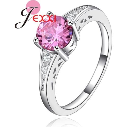 Hot Sale Round Pink Cubic Zirconia Silver Wedding Bands Rings Jewelry Accessory Charm Finger Ring For Women