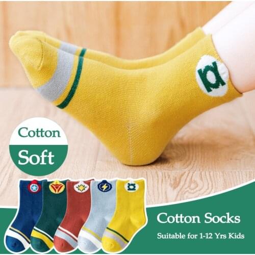 Cotton Baby Kids Socks Autumn Cute Cartoon Boys Sport Socks Comfortable Print Winter Children Socks 5 Pairs/lot Girls Socks