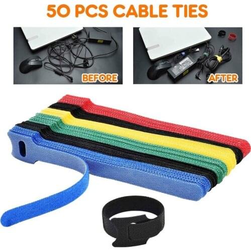 HOT-50PCS Reusable Color Mixing Cable Cord Strap Hook Loop Ties Tidy Organiser Tool Fastener Management