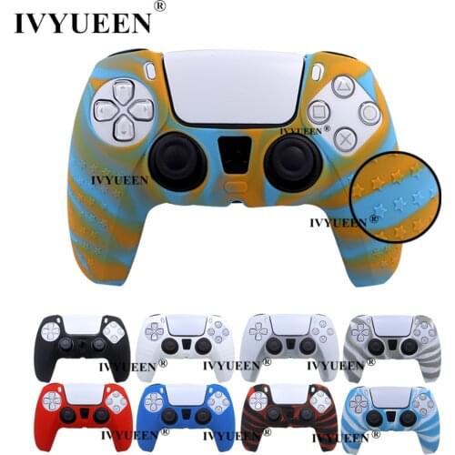 IVYUEEN Camouflage Silicone Cover Rubber Skin for Sony PlayStation 5 DualSense Controller Gel Case Camo Thumb Stick Grips Caps