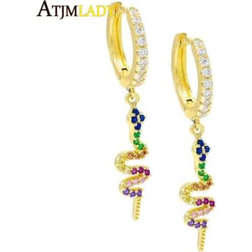 2019 Hot Sale Oorbellen Personality Fashion Filled Jewelry Simple Snake Shape Drop Earrings For Woman Party Rainbow Colorful Cz