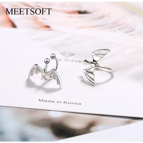 MEETSOFT Silver Prevent Allergy Clip Earrings for Women Trendy Design Small Bat Wing Jewelry Gift