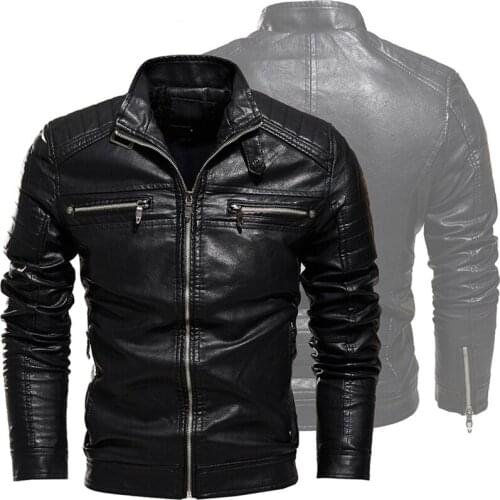 Autumn Leather Jacket Men Zippers Fleece Motorcycle Leather Jackets Coats Men Biker Faux Leather Jacket Casual Clothing