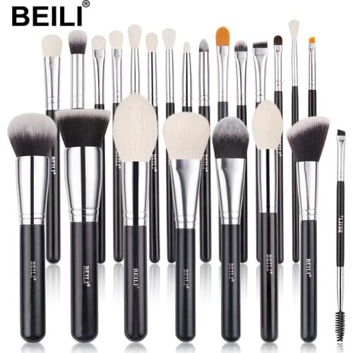 BEILI Black 23 pcs make up brushes Tools Foundation Eyeshadow Eyelash Eyebrow Brush professional Makeup brushes set Natural hair