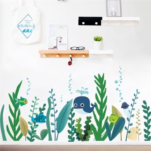 Sea Life Fish Plant Bubbles Wall Stickers For Bathroom Home Decoration Diy Baseboard Wall Mural Art Pvc Decals
