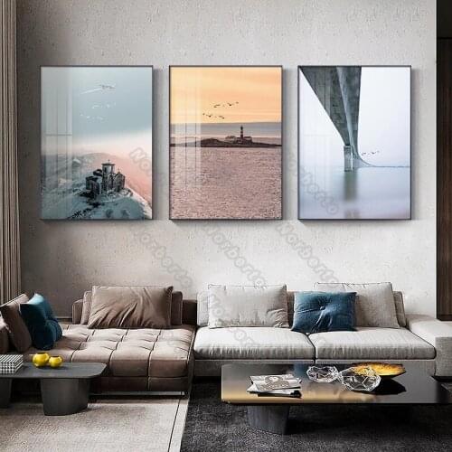 Modern Style Canvas Painting Poster and Print Minimalist Natural Landscape River Yellow Sky Mountain for Home Rooms Wall Decorat