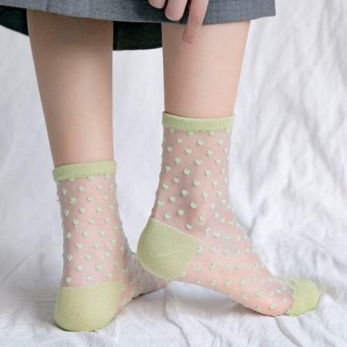Heart Print Japanese Kawaii Cute Socks Summer Thin Breathable Womens Socks Crystal Silk Harajuku Vintage Streetwear Crew Socks