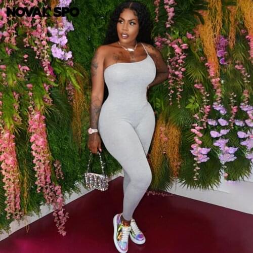 NOVAINSPO One Shoulder Solid Bodycon Skinny Jumpsuit Fashion Casual Workout Streetwear Elegant Outfits Women Strap Jumpsuits Hot