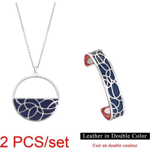 Legenstar Stainless Steel Necklace & Bracelet Sets for Women Charm Gift Reversible Leather femme bijoux Valentines Day 2019