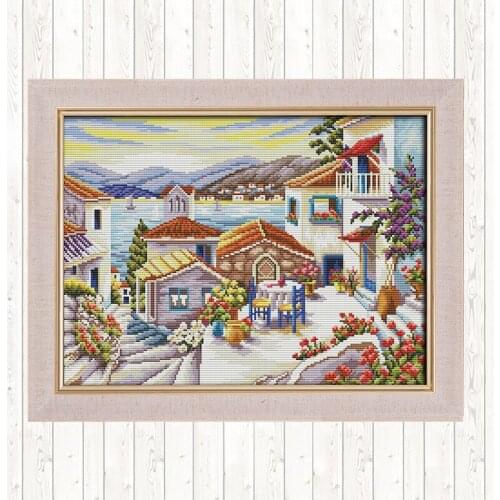 Beach House Cross Stitch Patterns Handmade Embroidery Paintings 14ct 11ct Counted Printed Canvas DIY Needlework Sets Home Decor