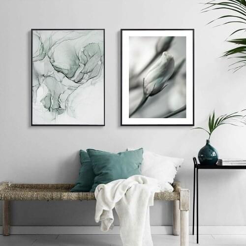 Flower Bud Poster And Print Abstract Green Wall Art Minimalist Nordic Style Canvas Painting Picture For Living Room Home Decor