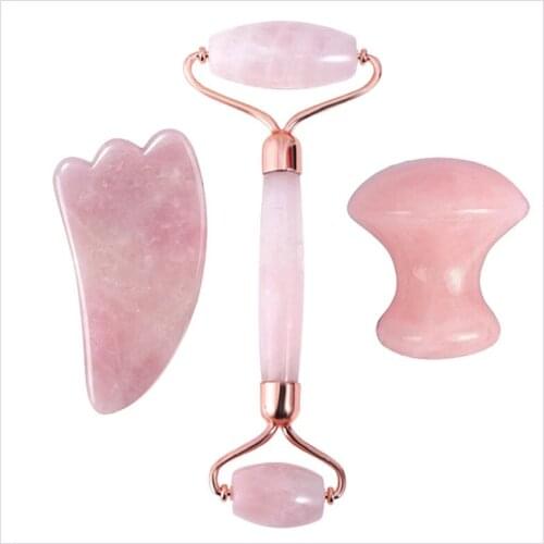 Rose Quartz Roller Facial Massager Pure Natural Crystal Spatula Press to Rub the Face and Neck Back Whole Body Massager Tool
