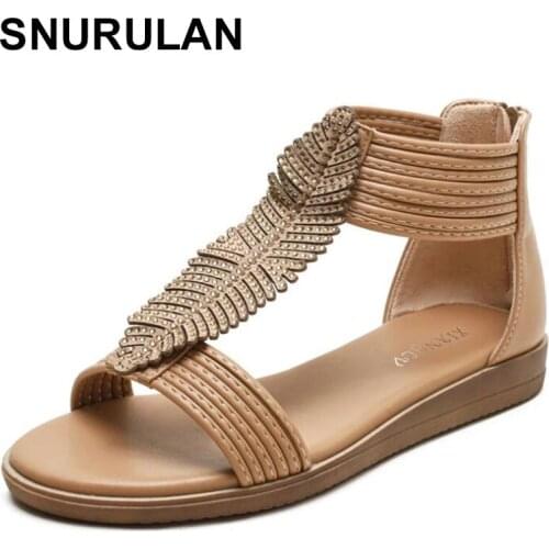 SNURULANWomens Sandals Casual Summer Shoes Ladies Comfortable Round Toe Rome Sandals Female Bohemia Beach Shoes Plus Size