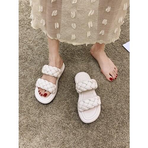 Slippers womens fashion summer 2021 new woven low-heel non-slip waterproof comfortable shoes