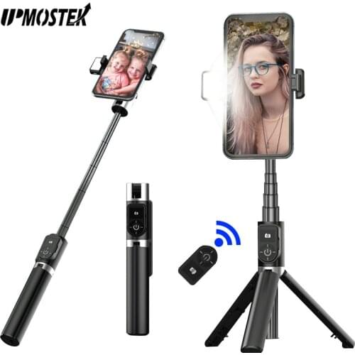 UPMOSTEK Selfie Stick Wireless Bluetooth Foldable Tripod with Fill Light Shutter Release Remote Control for IOS Android Phone