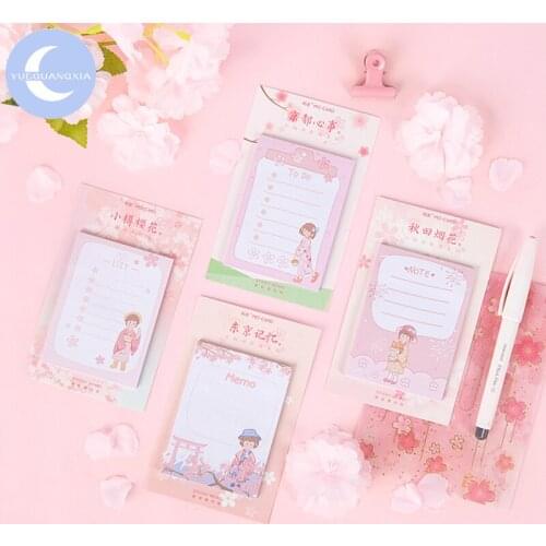YueGuangXia Memo Pad Sticky Rosy Girlish Sakura Japanese Memory Stationery Self-Adhesive 30 Pcs Pepalaria Office School Supplies