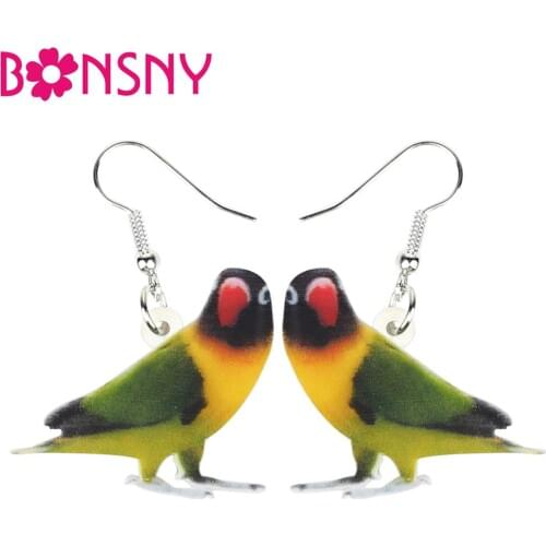 Bonsny Acrylic Black-masked Lovebird Parrot Earrings Drop Dangle New Fashion Jewelry For Women Girl Friends Gift Party Accessory