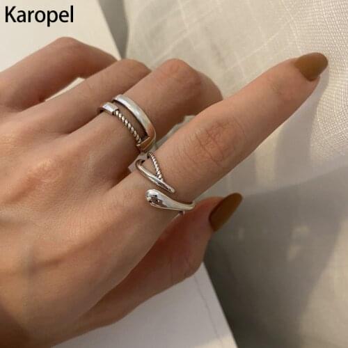 Karopel 925 Sterling Silver Cross Twist Thread Drop Rings Female Vintage Geometric Combination Open Rings Creative Jewelry