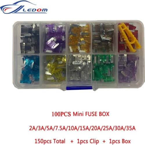 100pcs/Box Car Truck Mini Blade Auto Fuses 2a 3A 5A 7.5A 10A 15A 20A 25A 30A AMP Plastic Box Assortment with Clip
